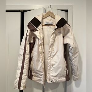 Columbia Women’s Winter Jacket. Cream and Tan, Size Large